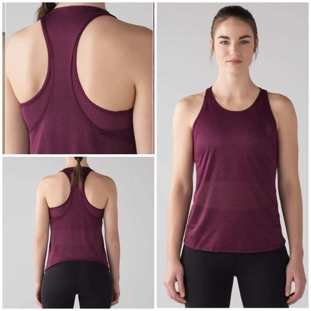 Lululemon Pushing Limits Tank Top Marvel Purple Built In Sports Bra Sz 8